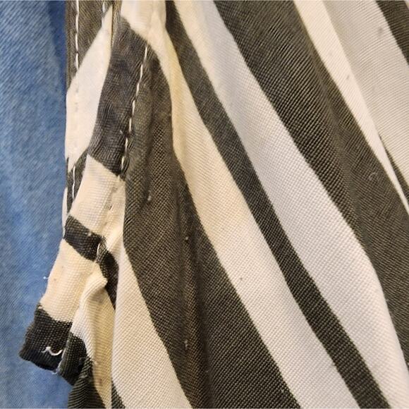 Vintage 90s Striped Green Shorts Romper Front Tie Playsuit Rayon Size 14 - Picture 9 of 11